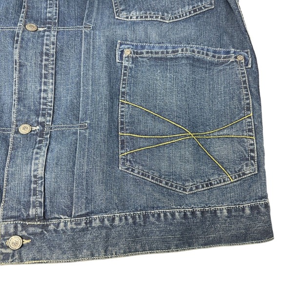 ROCAWEAR Denim Jacket Mens Medium Wash Hip Hop Urban Streetwear 90s Y2K Large - Picture 7 of 16